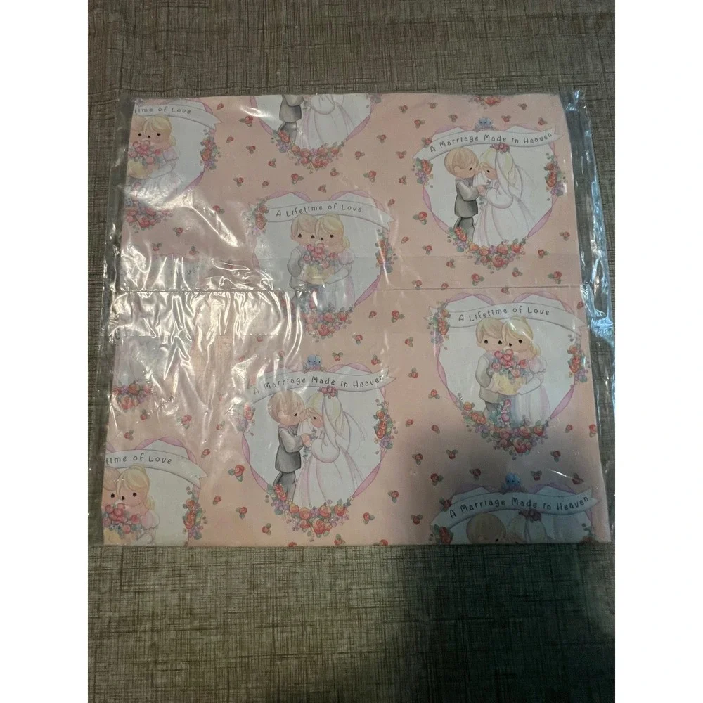 Vintage NOS Hallmark Precious Moments Wedding Gift Wrap 2 Sheets Pink EW4530